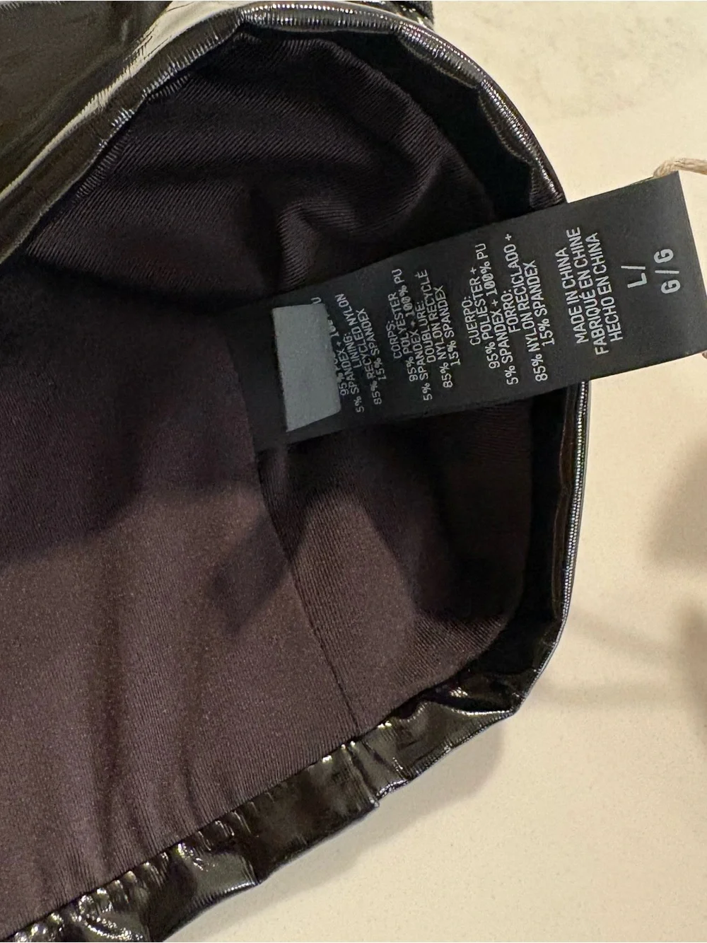NWT SKIMS  Patent Faux Leather Swim Micro Tanga Bottom and Micro Bandeau Top Ony